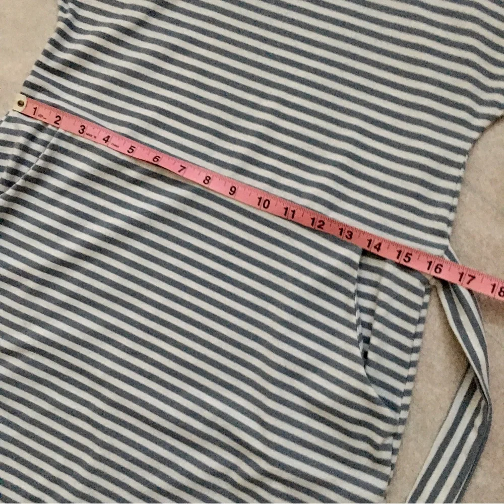 LP Gray White Horizontal Stripes Casual Knee Length Knit Dress Belted - Picture 8 of 8